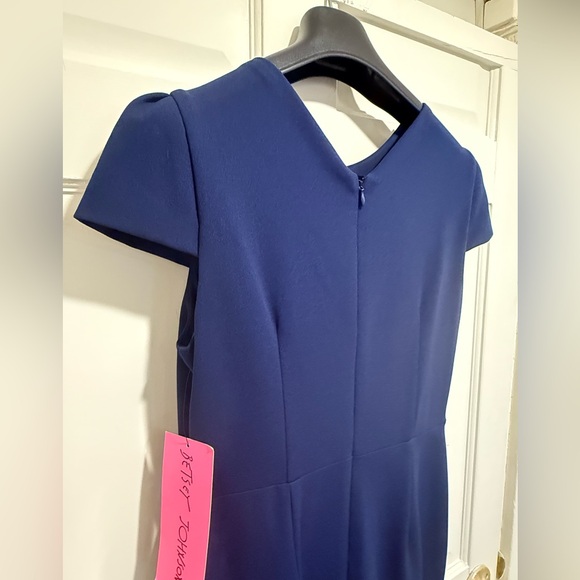 Betsey Johnson NWT Size 4 Elegant Blue Cap Sleeve Fitted Party Midi Dress (0546) - Picture 5 of 14